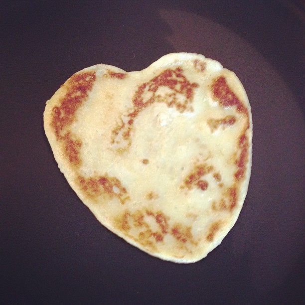 Baking heart shaped pancakes