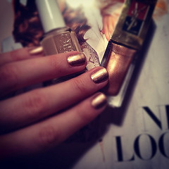 Tonight's manicure: YSL rose gold and Essie brooch the subject #nails