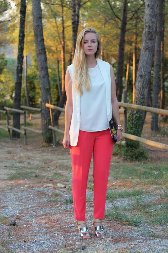 Coral and white
