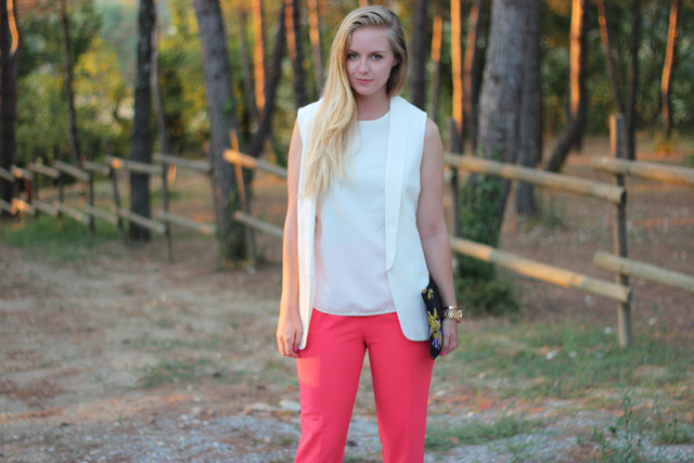 Coral and white