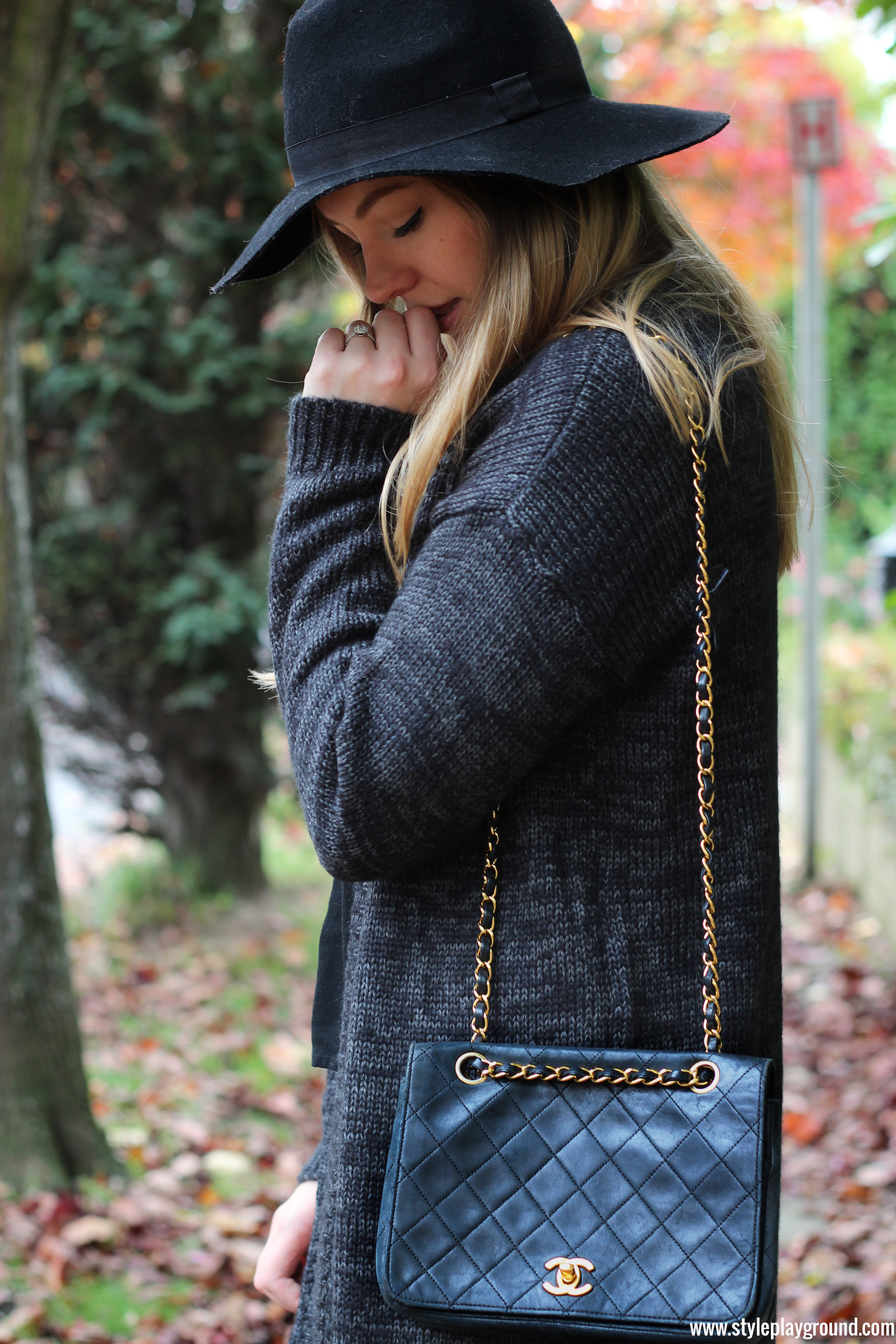 Wearable stories cardigan • Zara top & jeans • Vintage Chanel bag • Acne pistol boots • H&M hat via Style playground