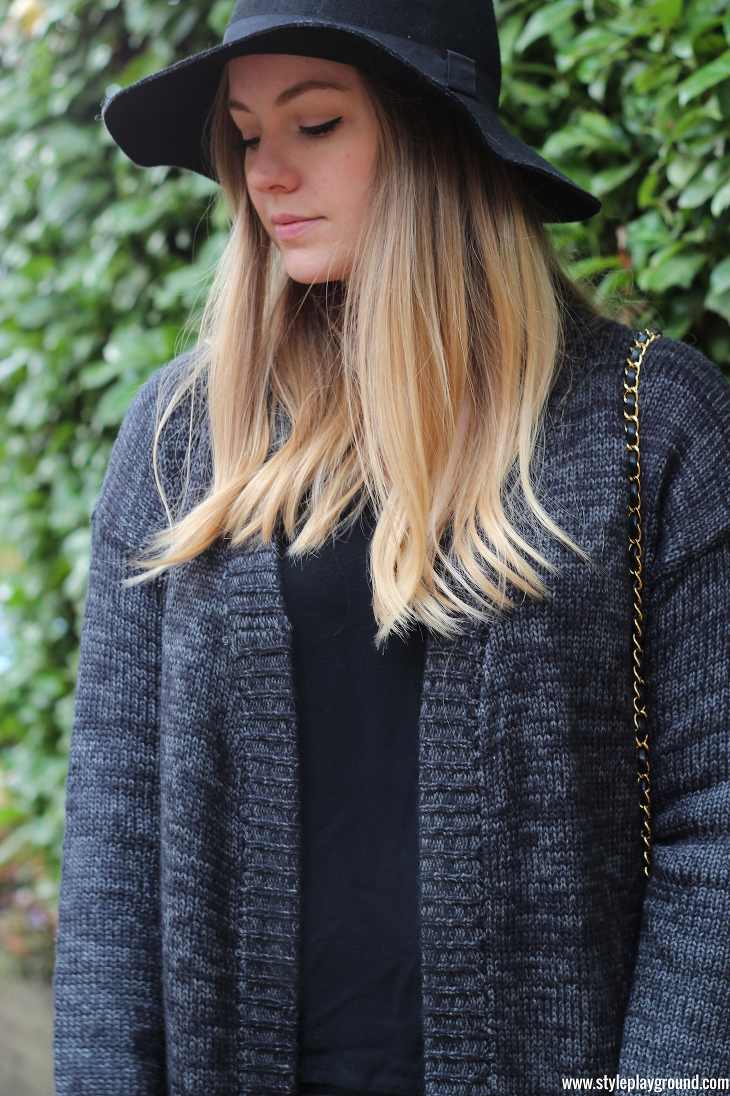 Wearable stories cardigan • Zara top & jeans • Vintage Chanel bag • Acne pistol boots • H&M hat via Style playground