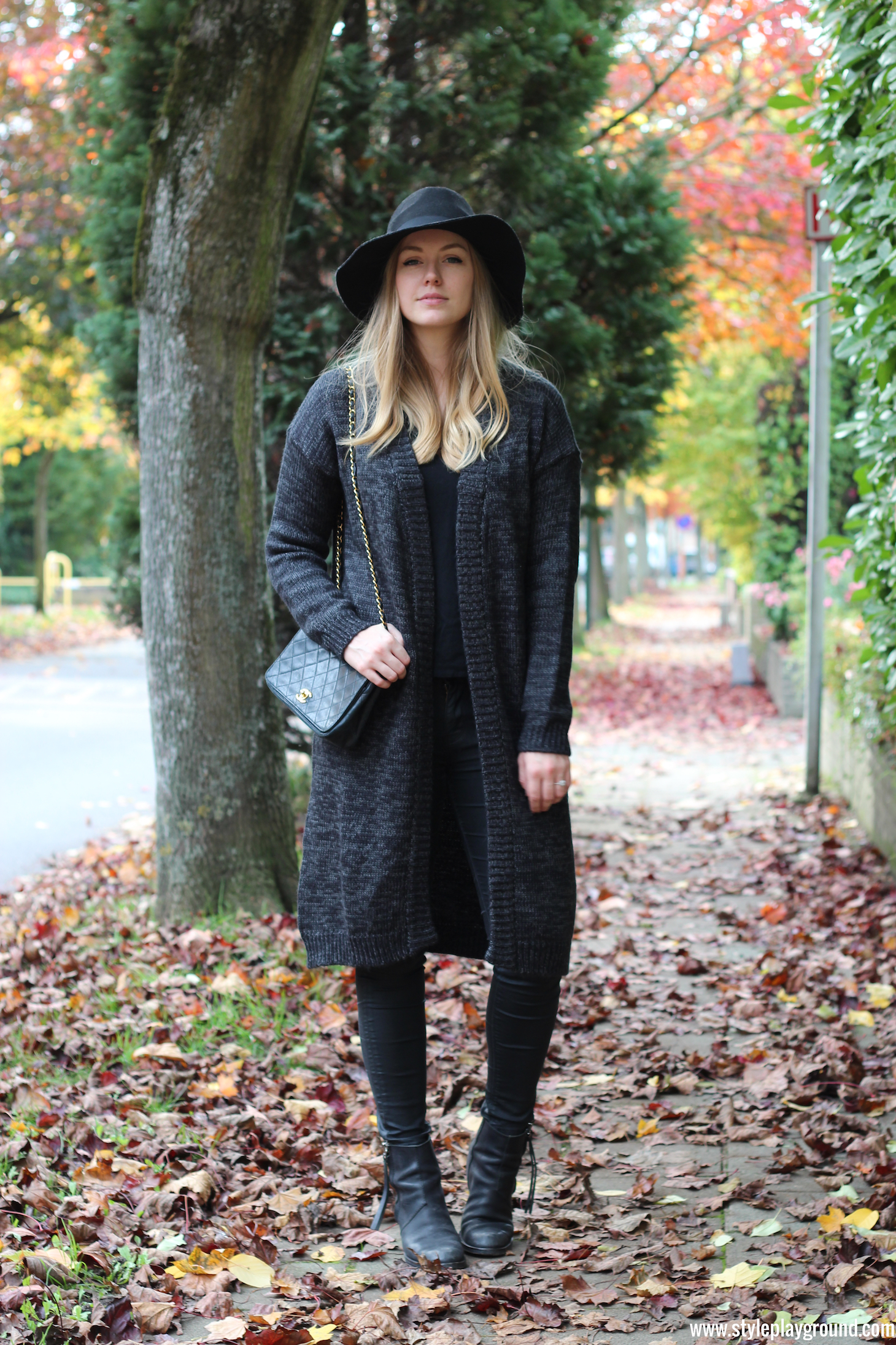 Wearable stories cardigan • Zara top & jeans • Vintage Chanel bag • Acne pistol boots • H&M hat via Style playground