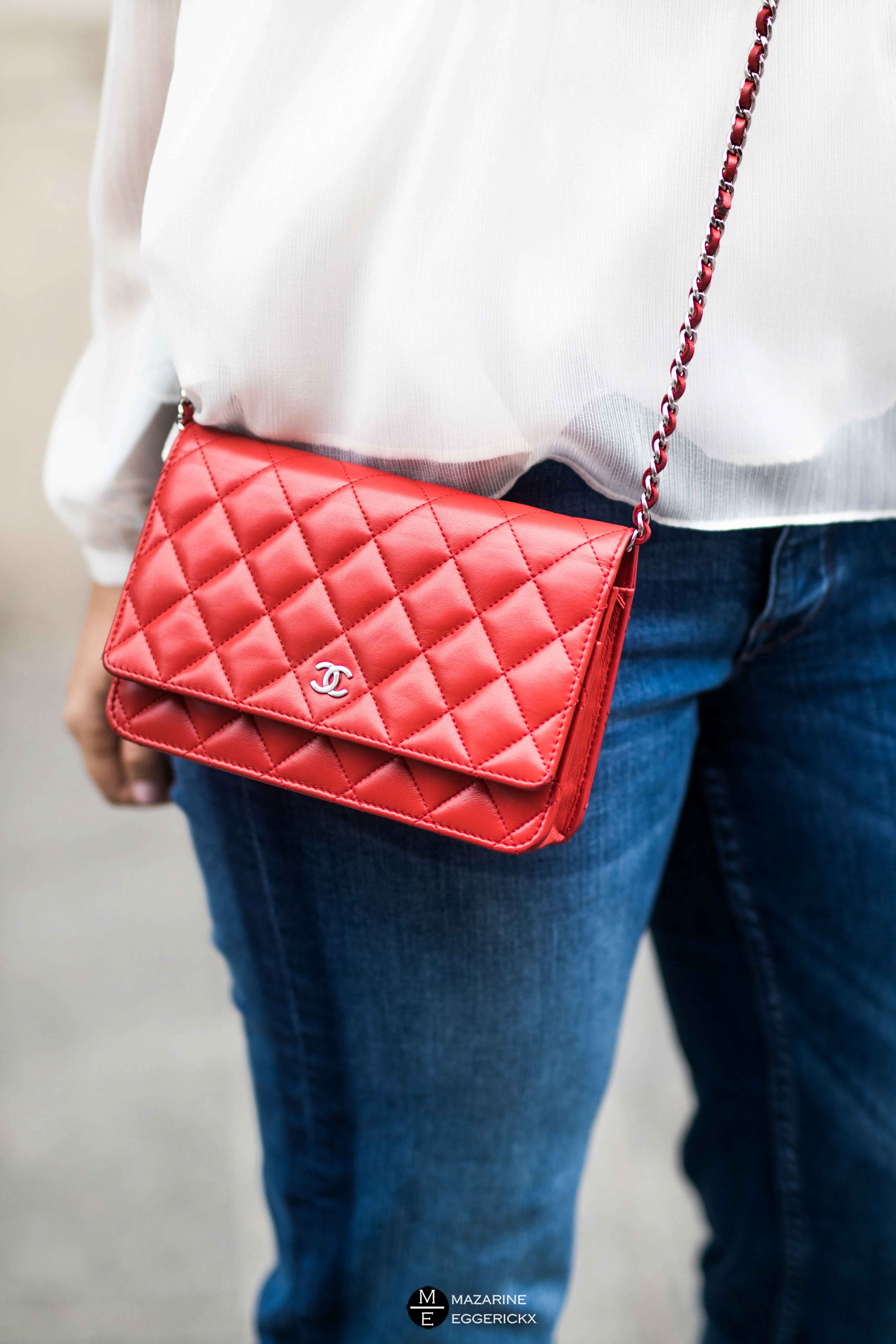 red Chanel wallet on chain